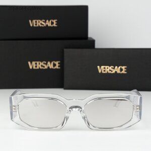 Versace Men Sunglasses Transparent Mirror Silver Rectangle VE4489U 148/8V NEW